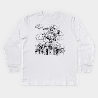 el helicopter (black and white collections) Kids Long Sleeve T-Shirt